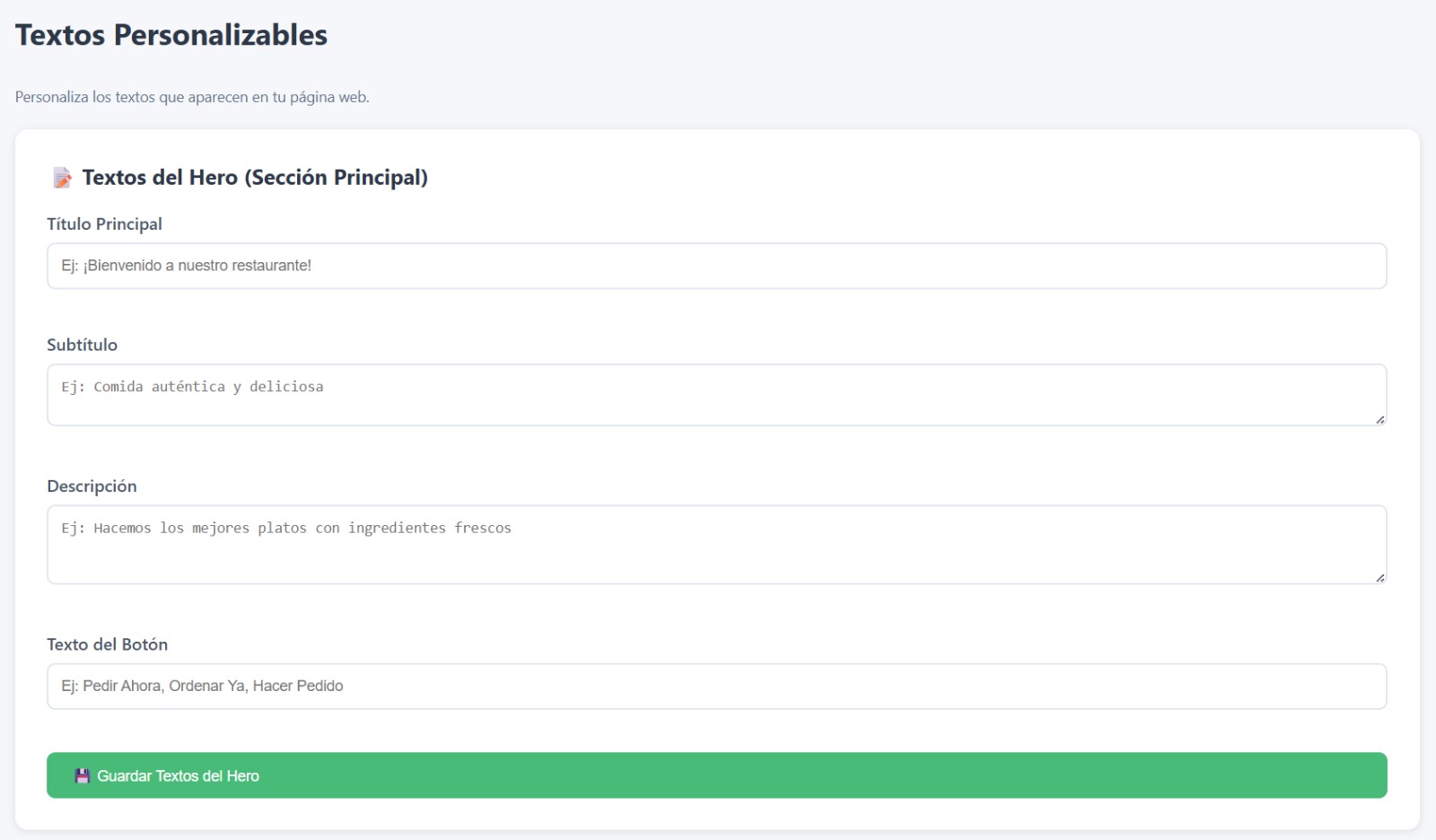Personalizar textos del menú digital QR y catálogo virtual - Sin programación
